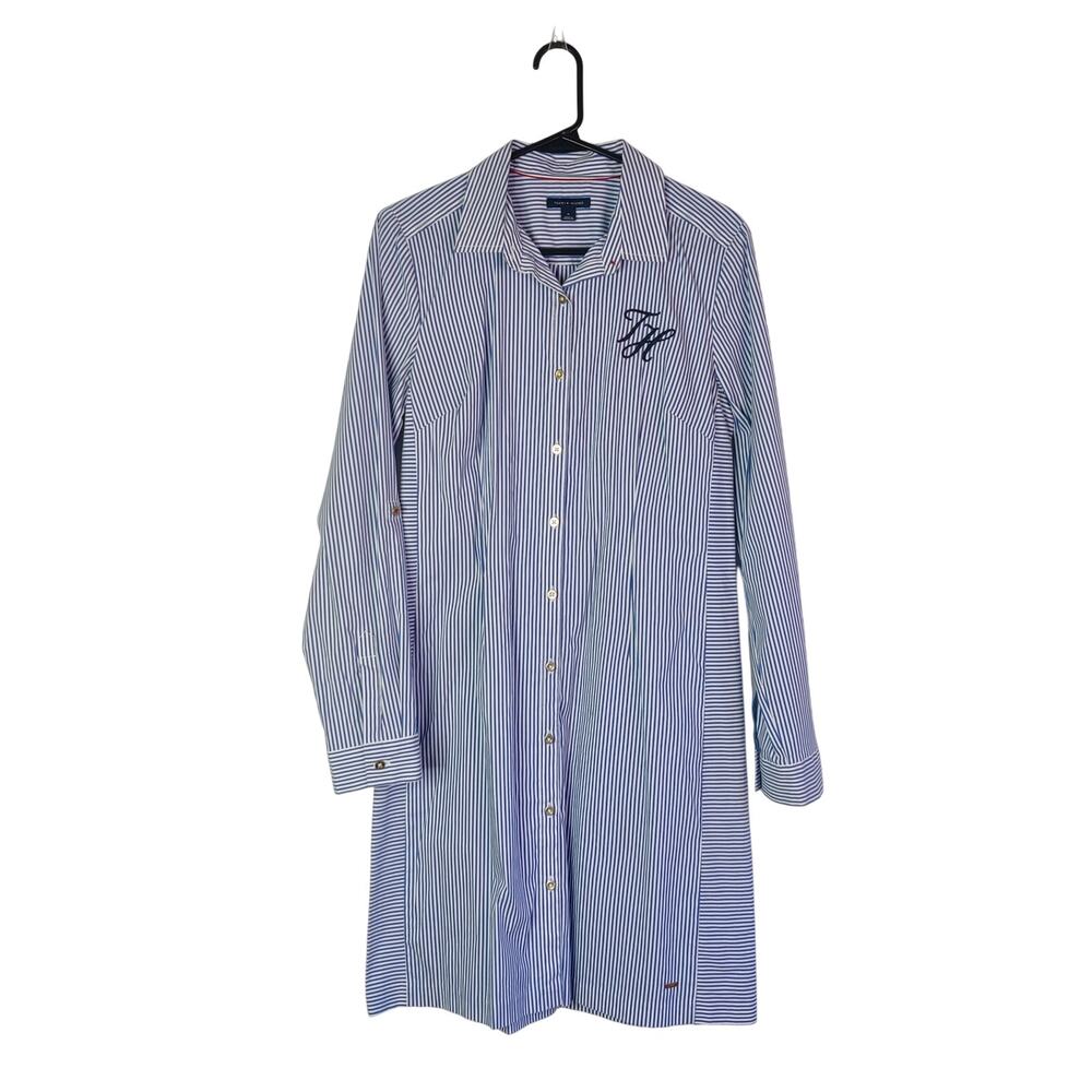 Tommy Hilfiger Blue Sailor Stripe Shirt Dress Medium Preppy Nautical Old Money